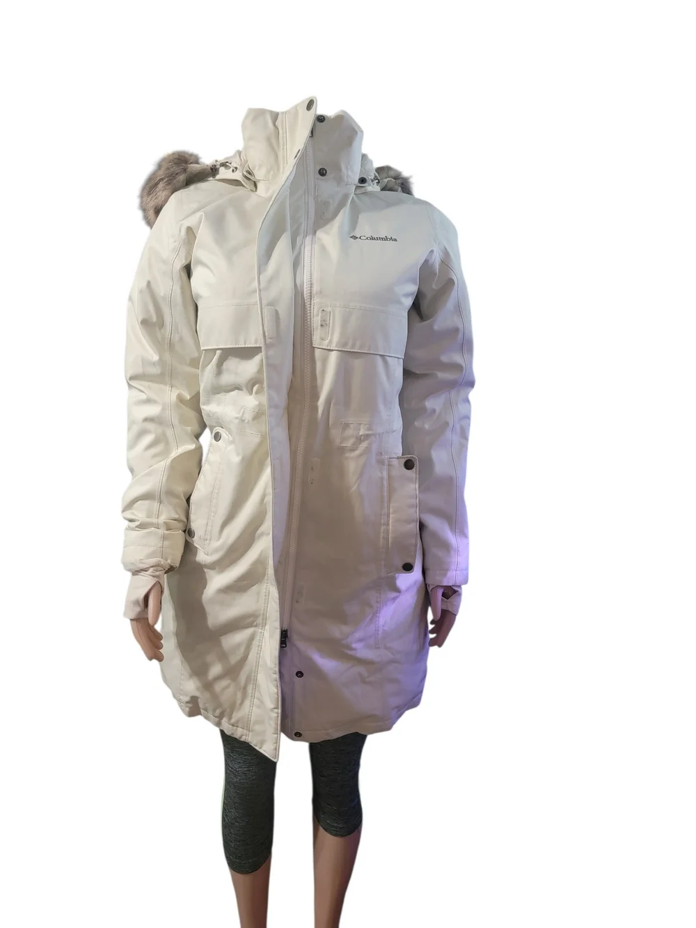 Columbia Women's Cream Parka with Faux-Fur Hood